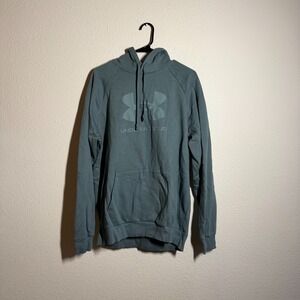 Under Armour Rival Fleece Hoodie Men XL Sage Green Graphic Logo Loose Fit Ribbed